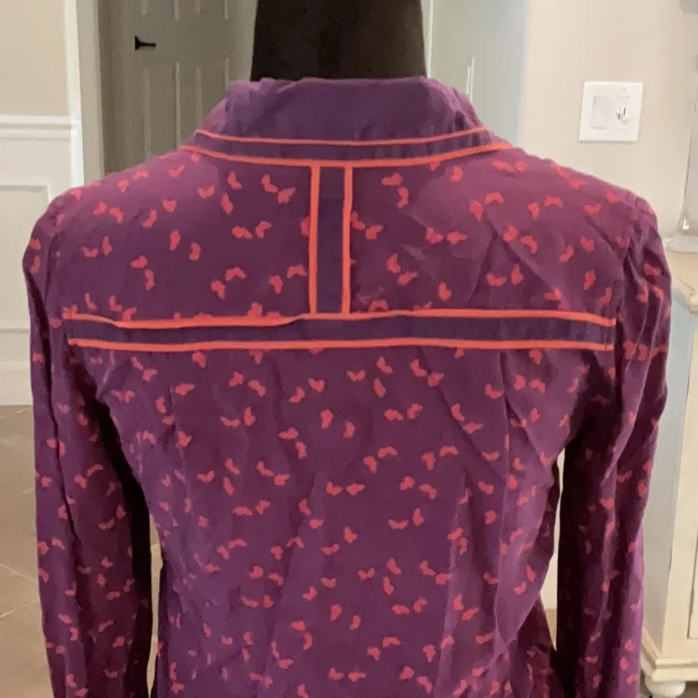 Tory Burch silk button down top, purple/orange, size XS